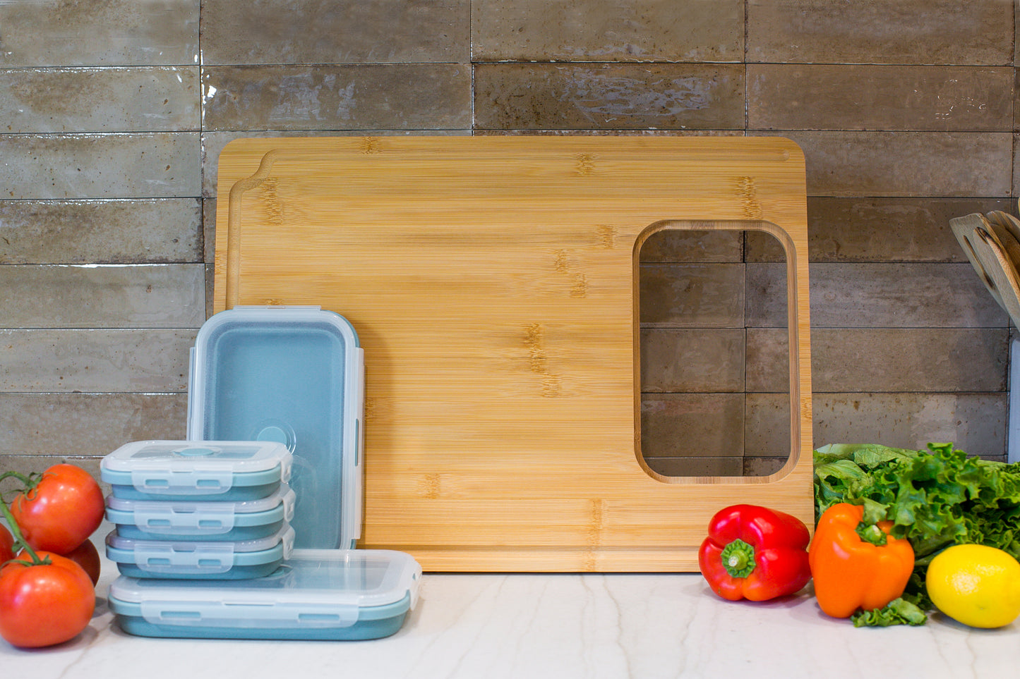 Versatile Cutting Board with Silicone Containers – Multi-Functional Kitchen Essential