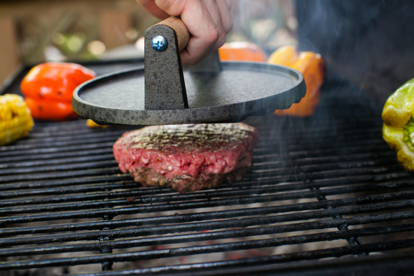 Premium Cast Iron Burger Press - 7" Round & 8.2"x4.3" Rectangular Shapes