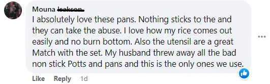 More Facebook comments about the durability of the P600 pans