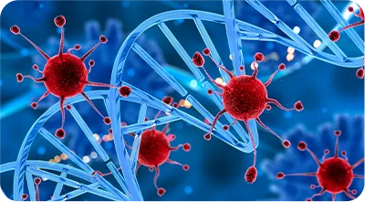 A DNA strand with viruses