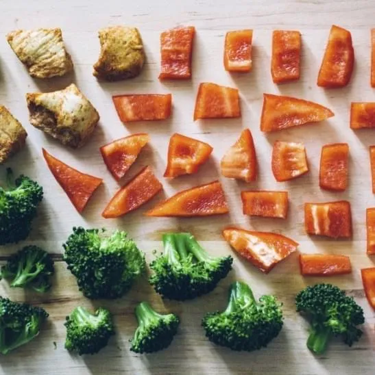 Colourful chopped vegetables on a board
