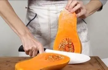 8 inch P600 chef's knife cutting a squash